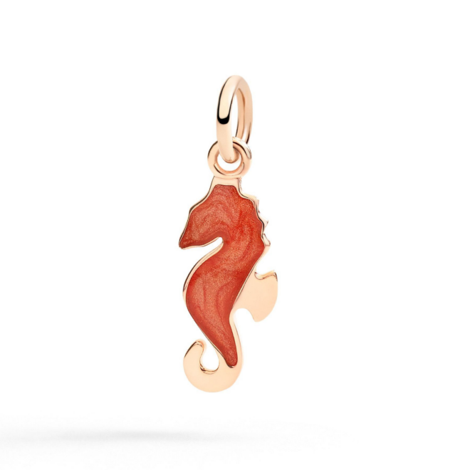 Charm Nature – Or rose 9K, hippocampe, émail orange