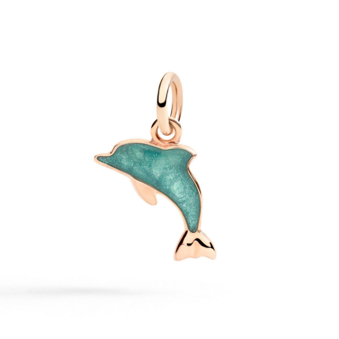 Charm Nature – Or rose 9K, dauphin, émail sarcelle