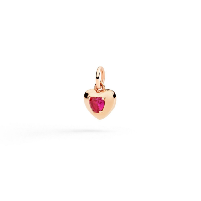 Charm Cuore – Or rose 9K, cœur, rubis de synthèse